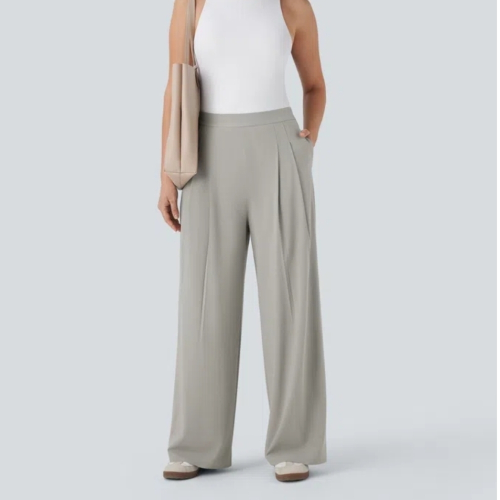Breezeful High Waisted Wide Leg Quick Dry Work Pants with Pockets